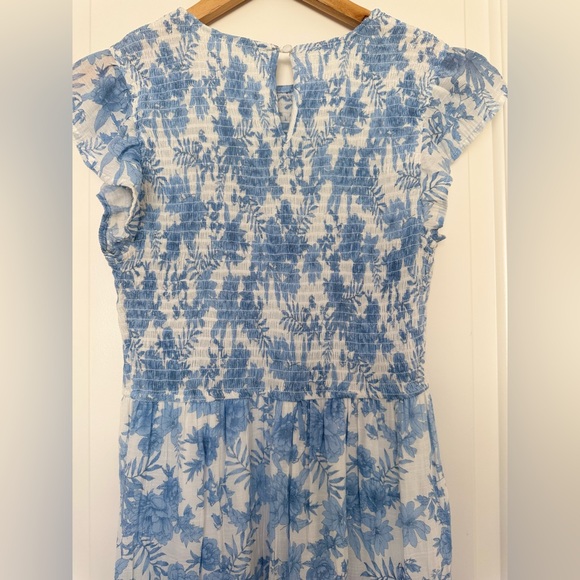 Anthropologie By the River Blue Floral Smocked Tiered Midi Dress M Cottagecore - Picture 9 of 13